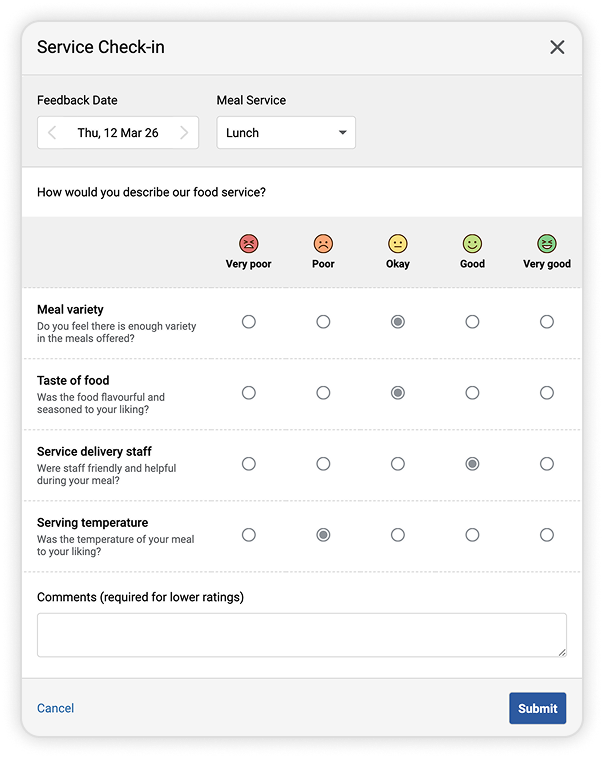 Service check-in survey detail