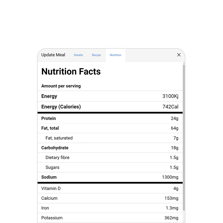 Recipe builder with nutrition facts