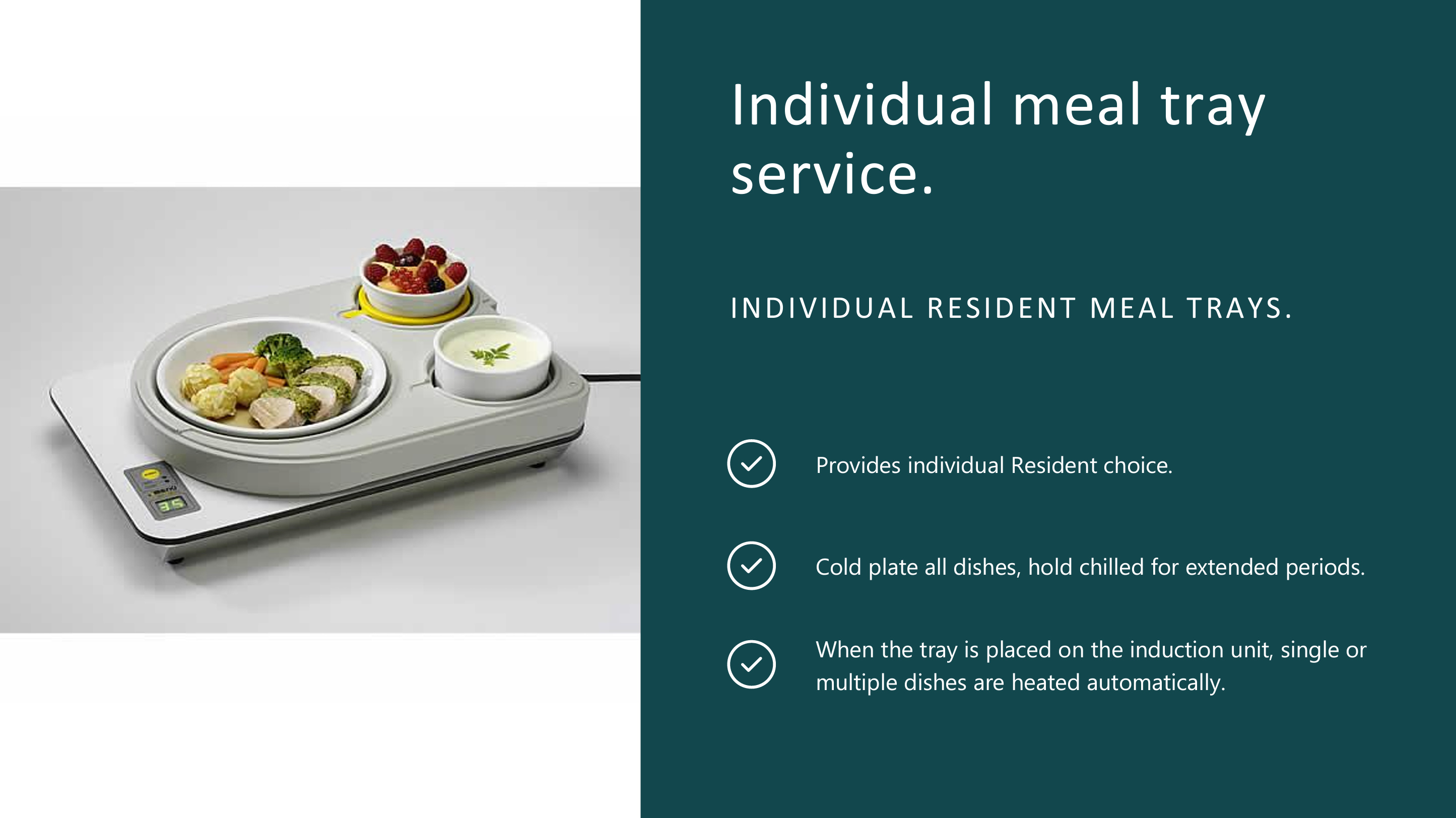 A multi-temperature meal tray with individually heated and chilled compartments